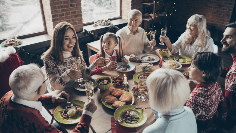 A family having dinner during the holidays